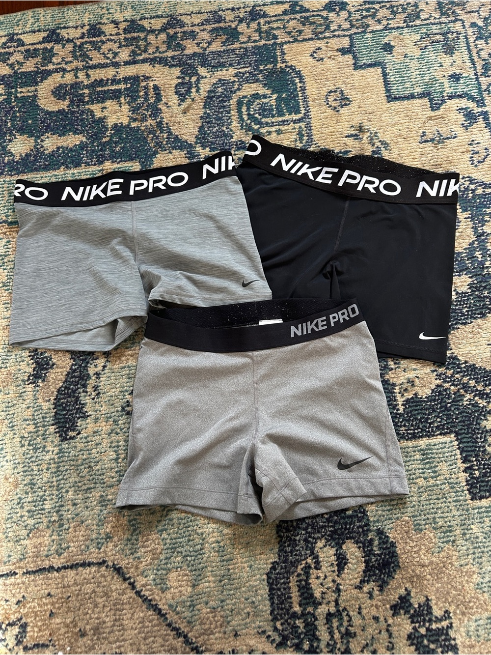 Nike Pro Women’s Large Dri-FIT Compression Shorts 3 Pack Bundle Black Gray